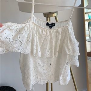 White eyelet off shoulder top